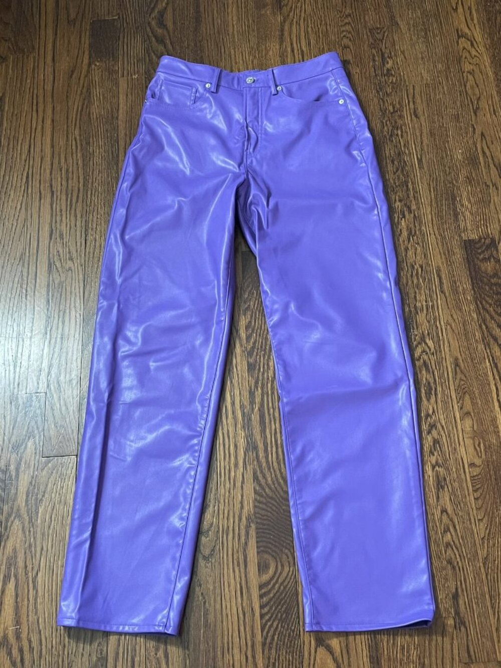 H&M Purple Faux Leather Straight Leg Pants Women's US 6 EU 38 Vegan Size 6